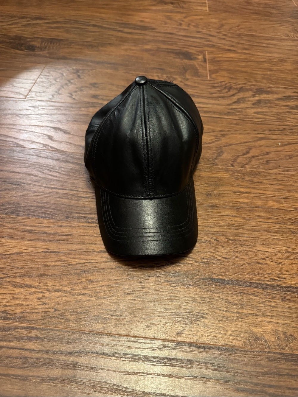 Black genuine Leather Baseball Cap